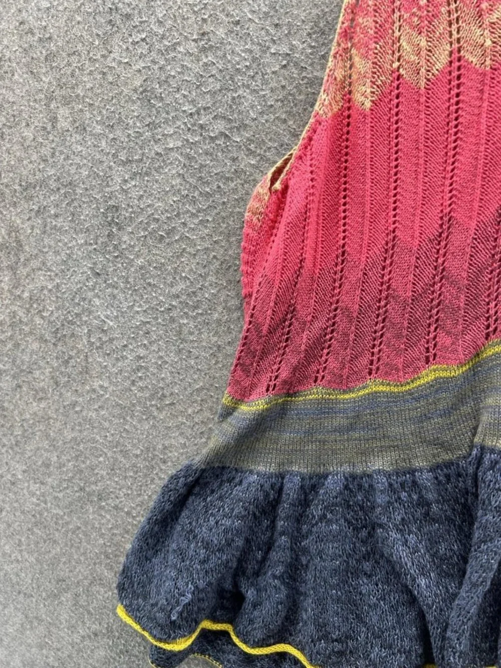 Free People Sweater Vest Womens XS Multicolor V Neck Ruffle Hem Open Knit Boho